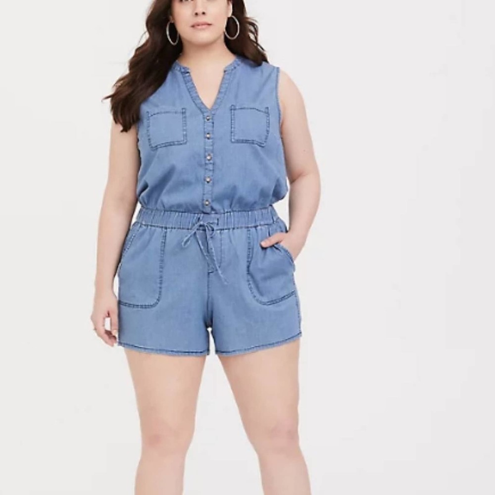 torrid Light Blue Denim Sleeveless Romper